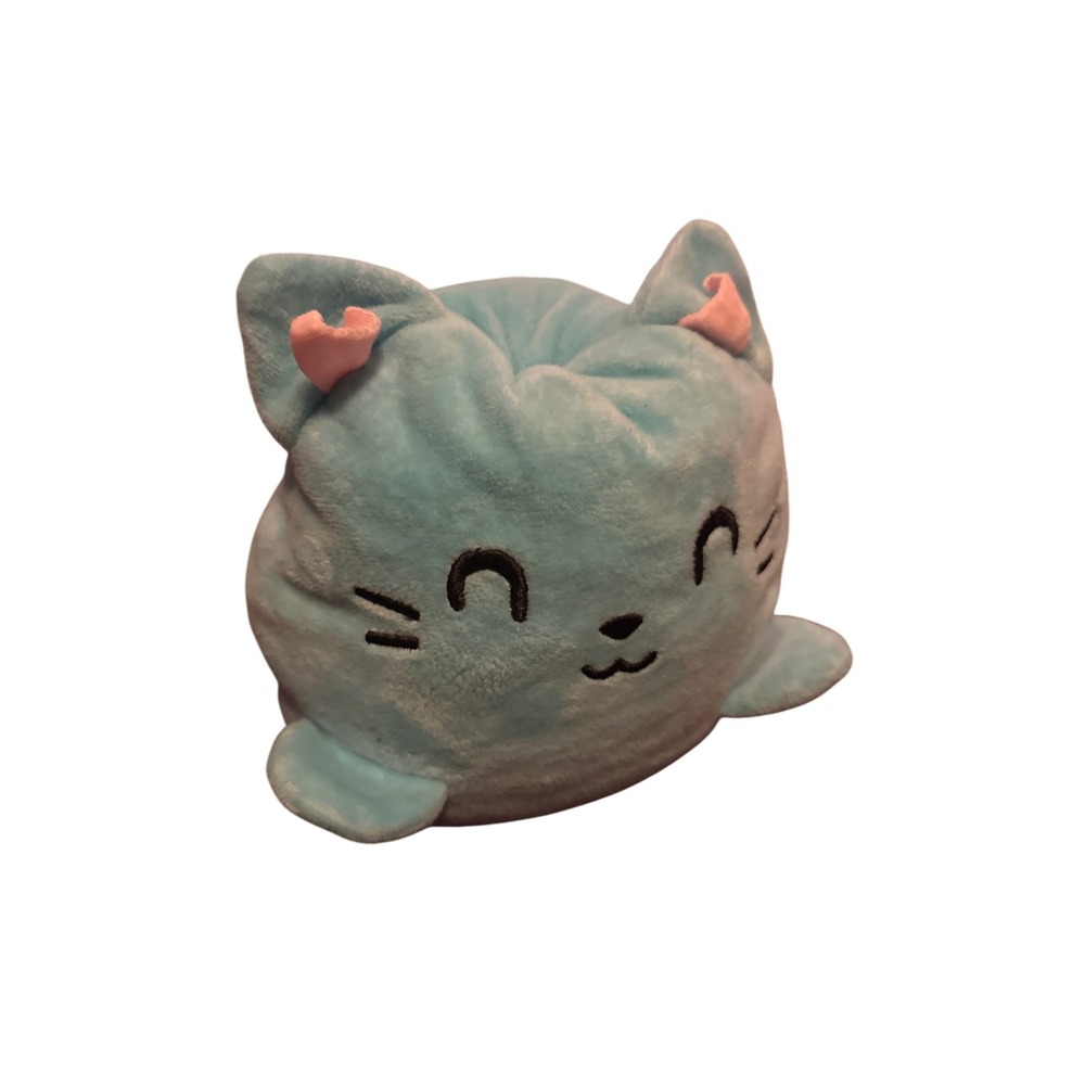 Reversible Happy Grumpy Cat Plush Light Blue Mood Toy Small Squishy Plushie